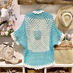 Artisan MEGA granny square Cocoon boho kimono w prairie cottage lounge vibe